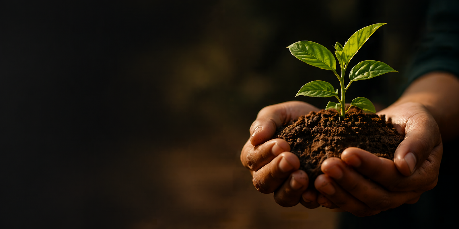 Hands holding a small plant
