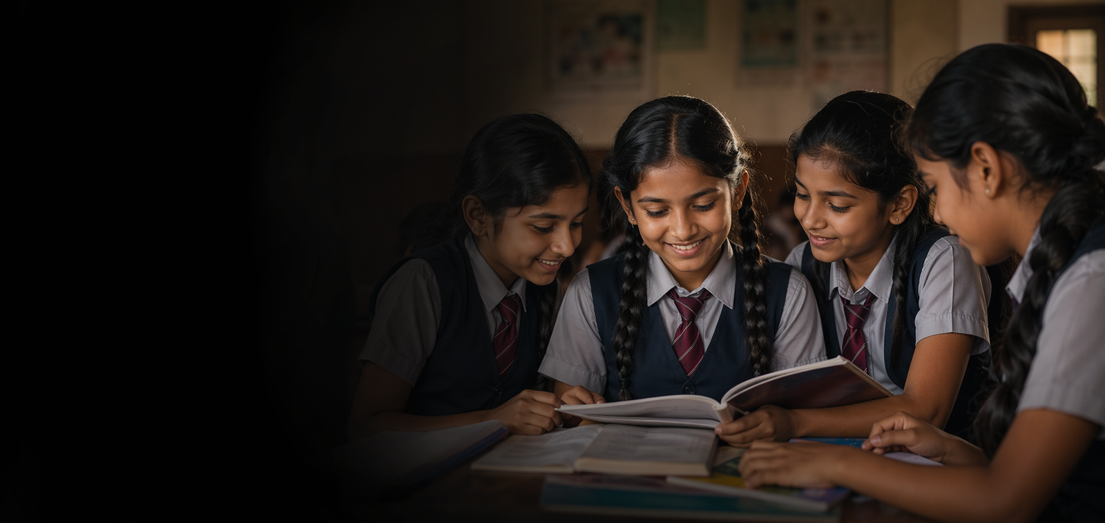Schoolgirls studying together